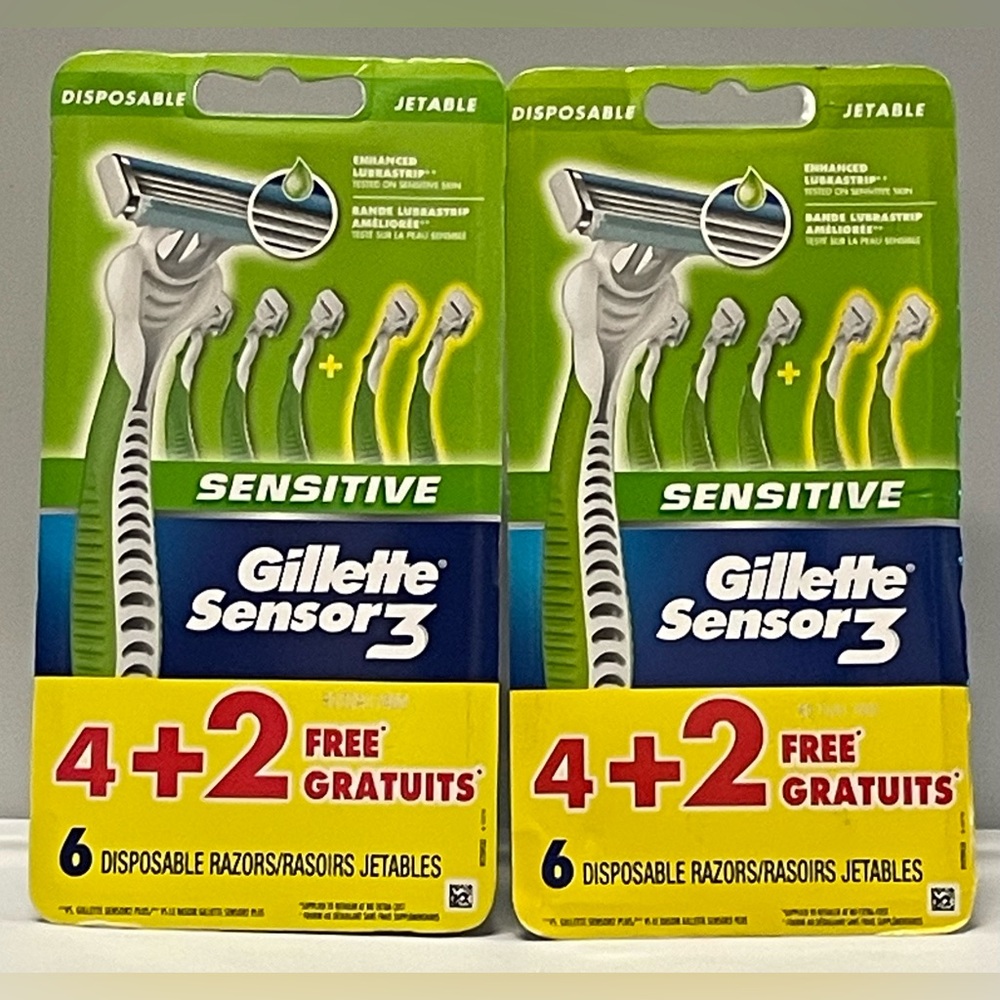 Gillette Sensitive Sensor3 Disposable Razors, 6 ct (Pack of 2)